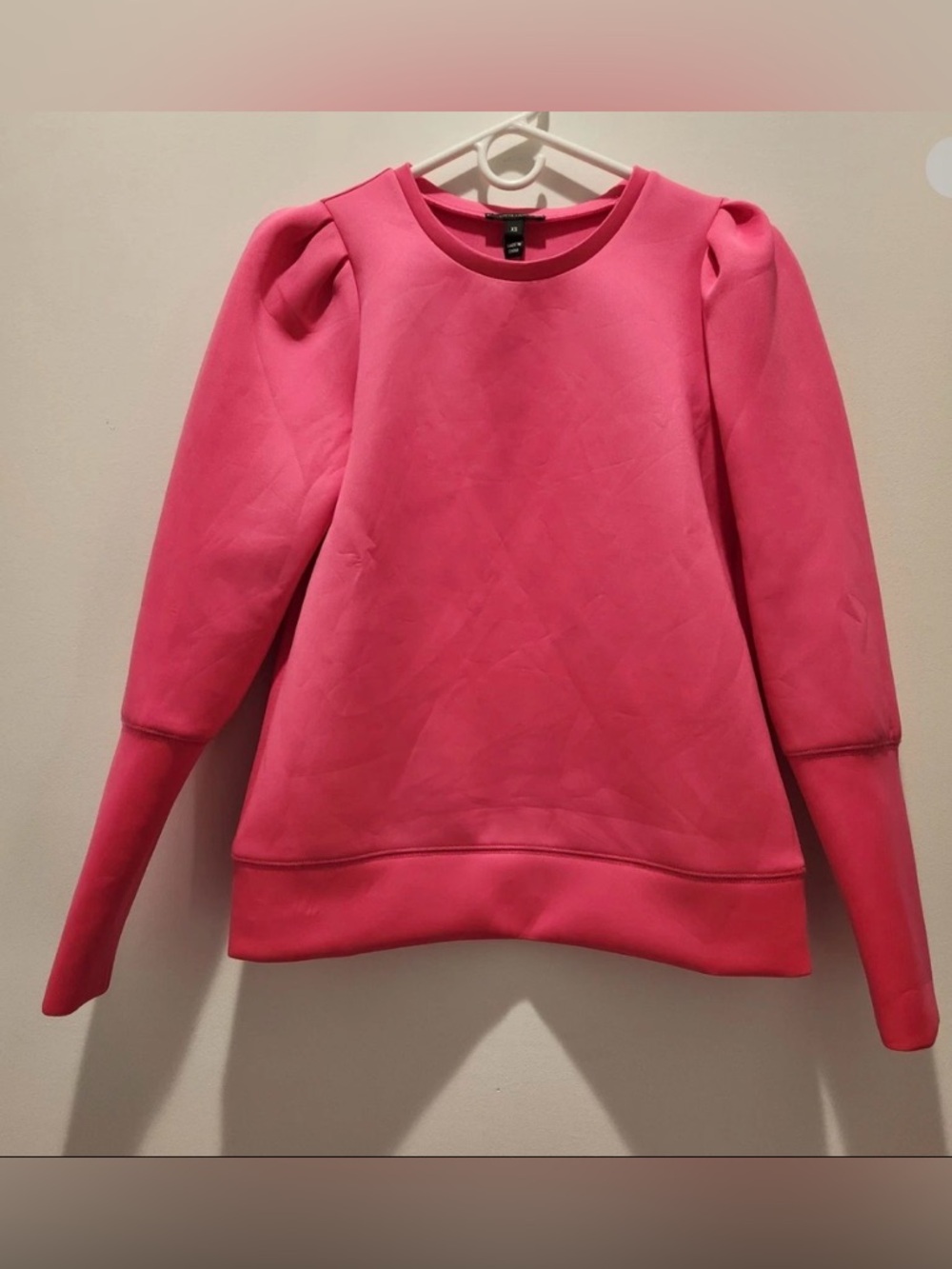 Stella & Dot Vibrant Hot Pink Puff-Sleeve Sweatshirt